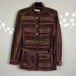 Etcetera Brown Multi-Color Wool Blend Tweed Belted Jacket Size 4